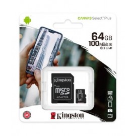 Memoria Micro SD Canvas Select Plus de 64GB Clase 10 C/Adaptador marca Kingston