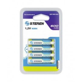 Paquete de 4 pilas recargables “AAA” NiMH 600 mAh marca Steren.