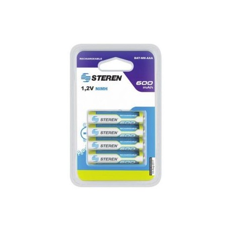 Paquete de 4 pilas recargables “AAA” NiMH 600 mAh marca Steren.