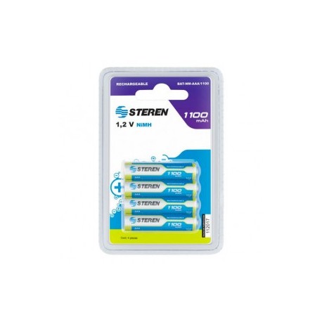 Paquete de 4 Baterías AAA Recargables NiMH 1100 mAh marca Steren