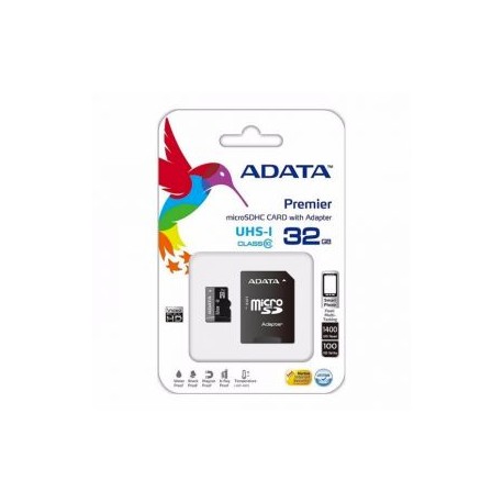 Memoria MicroSD Clase 10 de 32GB + Adaptador SD marca ADATA