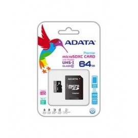 Memoria MicroSD Clase 10 de 64GB + Adaptador SD marca ADATA