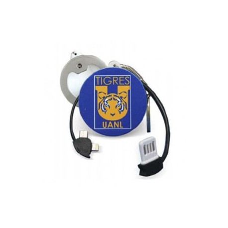 Llavero Tigres con destapador y Cable USB a Micro USB / Tipo C/ Lightning para Carga y Datos.